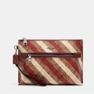 Coach Rowan Pouch Signature Canvas w/ Diagonal Stripe Print NWT